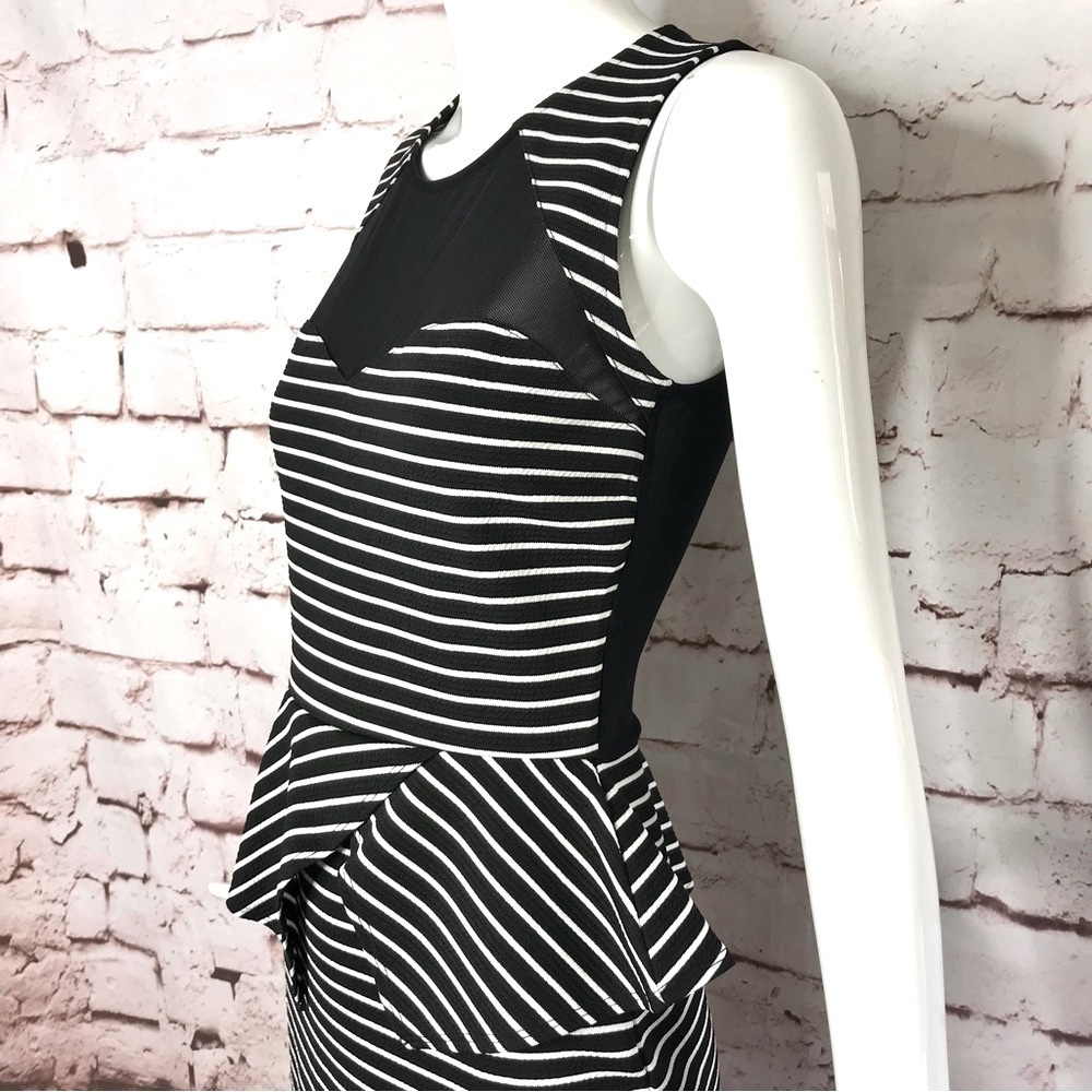 MATERIAL GIRL S Peplum Mesh Back Sleeveless Black & White Stripe Dress Small NWT - Picture 11 of 16